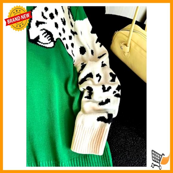 Plus Size Leopard Pullover Sweater Trendy Colorblock Knit Top Fall Fashion - Picture 4 of 5